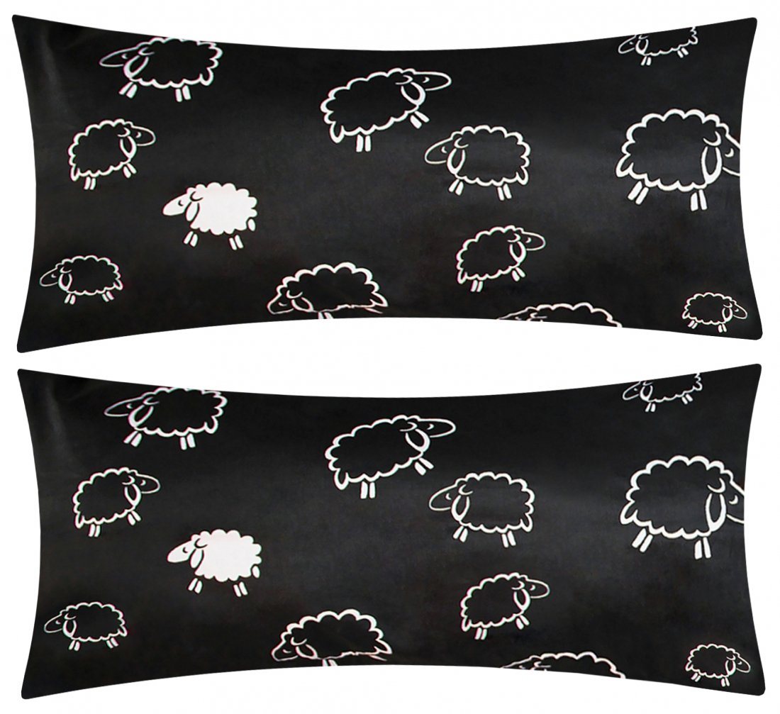 Kissenbezüge, Heubergshop (2 Stück), 40x80cm Schafe Lämmer Schwarz Weiß Kissenhülle 100% Baumwolle (99/1) von Heubergshop
