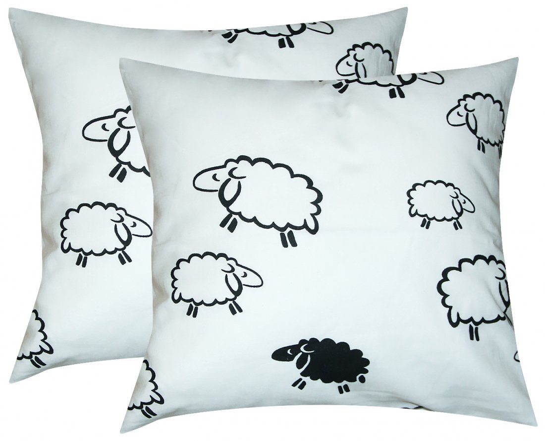 Heubergshop Kissenbezüge, (2 Stück), 2er Set 40x40cm Schafe Weiß Schwarz Kissenhülle 100% Baumwolle (99/2) von Heubergshop