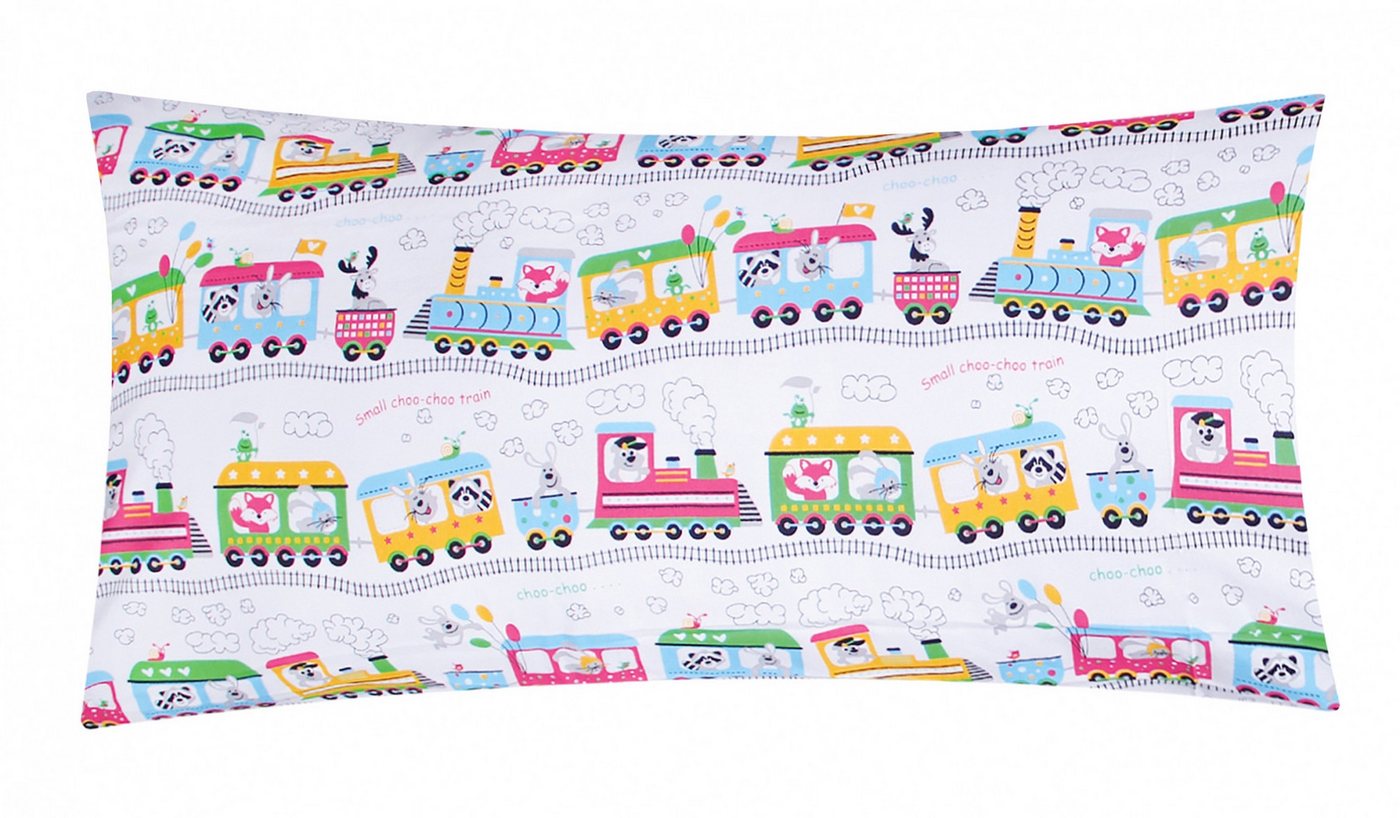 Heubergshop Kissenbezug, (1 Stück), 40x80cm - Zug Tiere Lokomotive Baumwolle Kinder (1 x Zug-Weiß-40x80) von Heubergshop