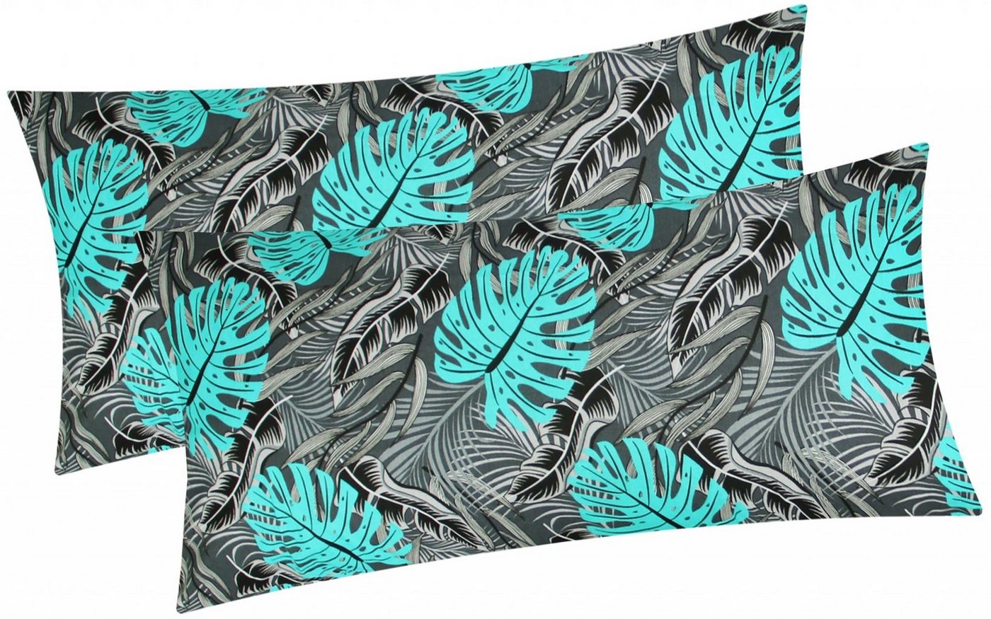 Heubergshop Kissenbezug, (2 Stück), 2er Set 40x80cm - Blätter Grau Schwarz Türkis Baumwolle (630/1) von Heubergshop