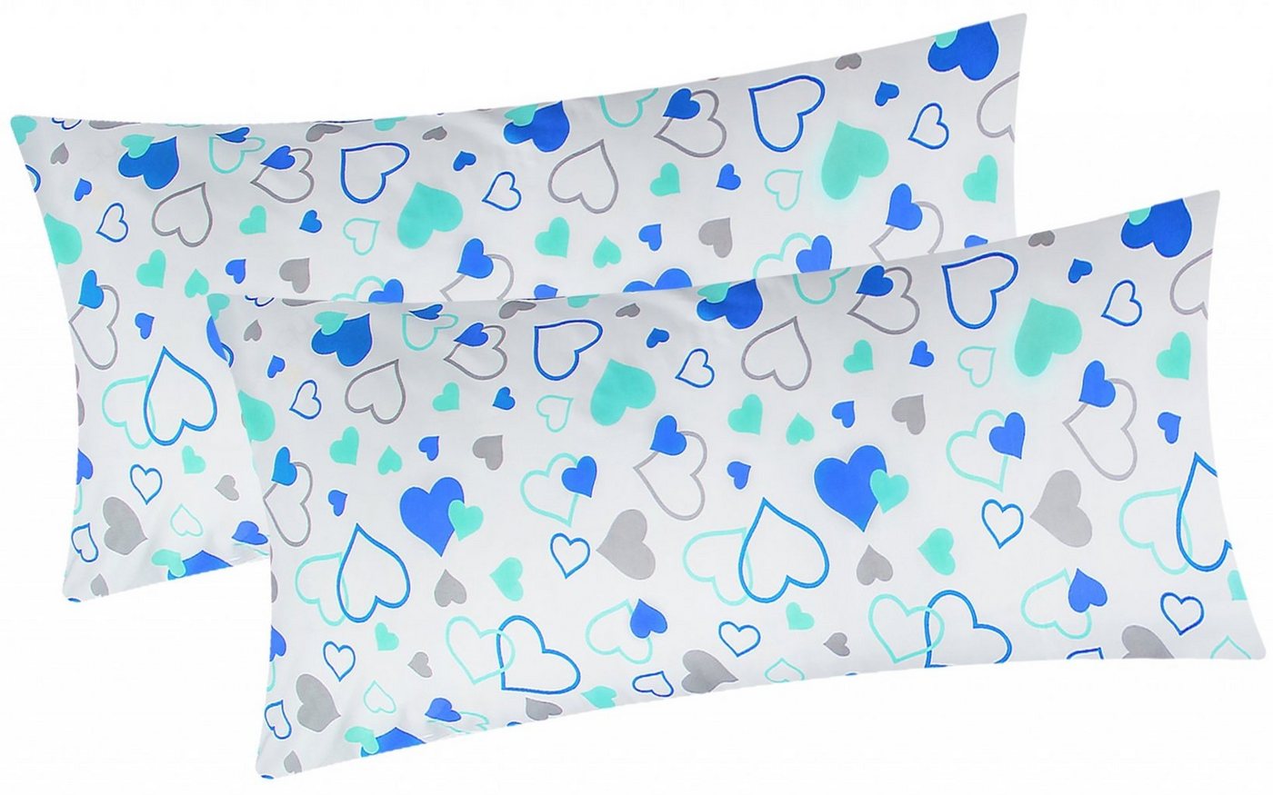 Heubergshop Kissenbezug, (2 Stück), 2er Set 40x80cm - Herzen in blau, grün und grau (KY-620/1-40x80) von Heubergshop