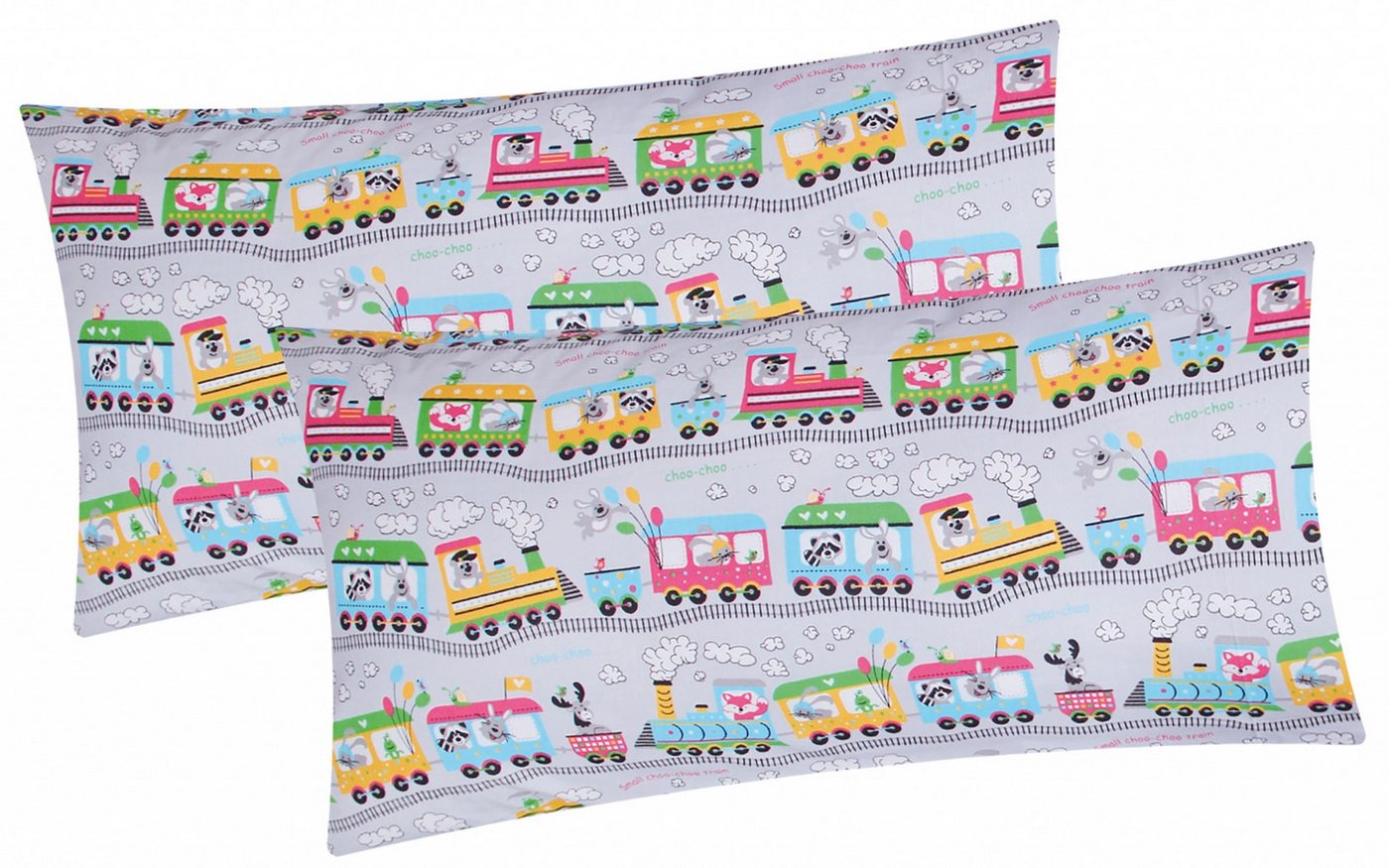 Kissenbezug, Heubergshop (2 Stück), 2er Set 40x80cm Lokomotive Zug Kinder Kissenhülle (EW-Zug-Grau-40x80) von Heubergshop