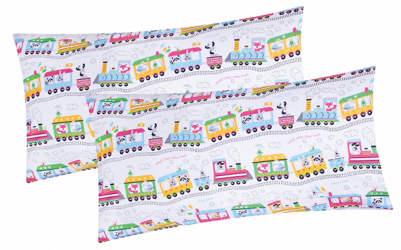 Kissenbezug, Heubergshop (2 Stück), 2er Set 40x80cm Lokomotive Zug Kinder Kissenhülle (EW-Zug-Weiß-40x80) von Heubergshop