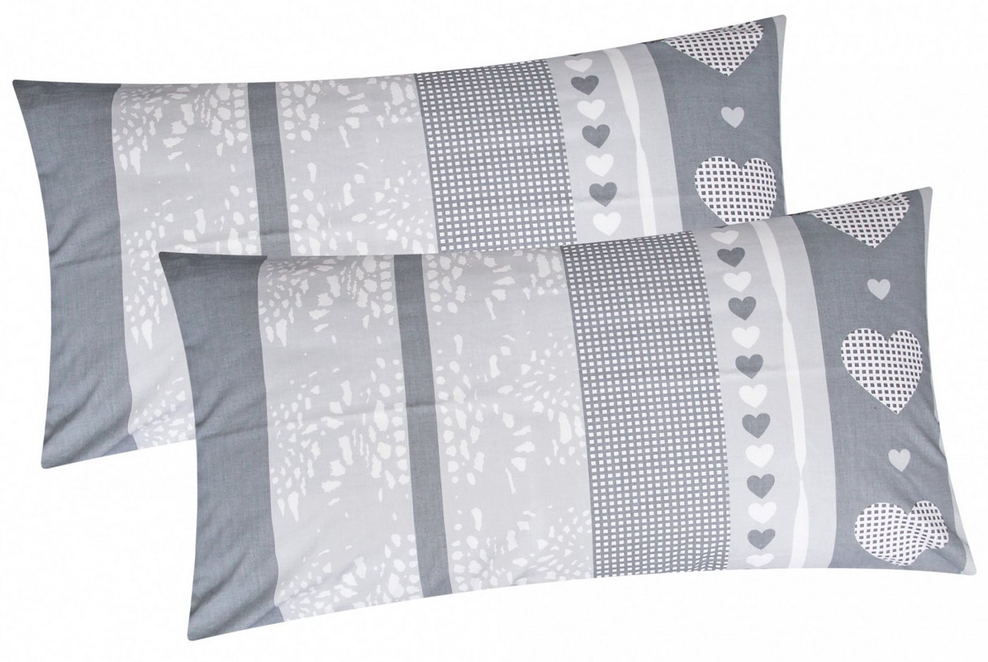 Heubergshop Kissenbezug, (2 Stück), 2er Set 40x80cm Love Streifen Herzen Grau Kissenhülle (386/2-KA-40x80) von Heubergshop