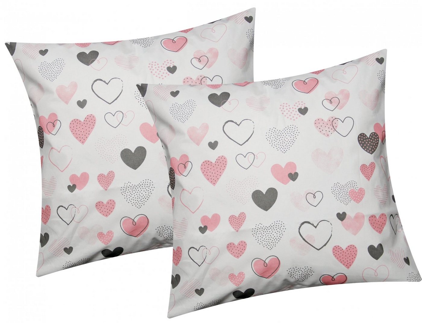 Heubergshop Kissenbezug, (2 Stück), 40x40cm Kissenhülle Love Liebe Herzen 100% Baumwolle (187/1-40x40) von Heubergshop