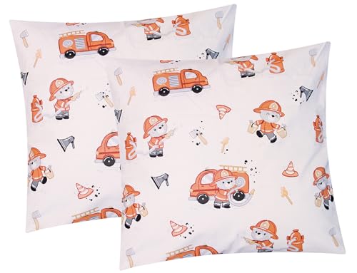 Renforcé Kissenbezug - 2er Set in 40x40cm - Feuerwehr - Kopfkissen-Bezug, Kissenhülle, Dekokissenbezug 100% Baumwolle Kinder (KY-Feuerwehrmann-40x40) von Heubergshop