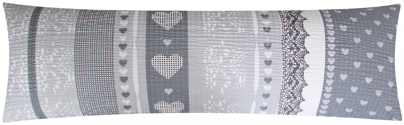 Heubergshop Seitenschläferkissenbezug, (1 Stück), Seersucker 40x145cm 100% Baumwolle Love Liebe Herzen Anthrazit (386-2) von Heubergshop