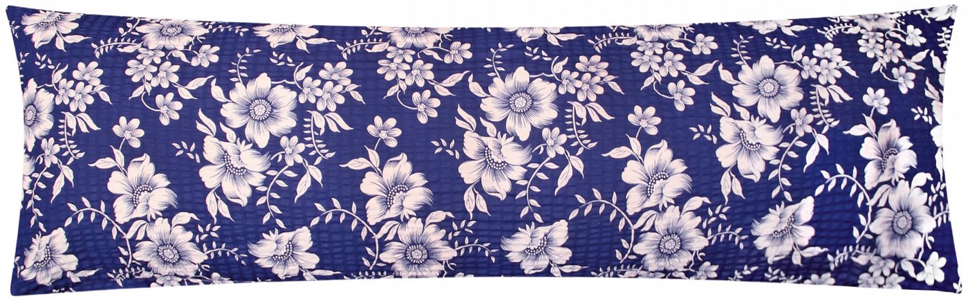 Heubergshop Seitenschläferkissenbezug, (1 Stück), Seersucker 40x145cm Geblümt Blumen 100% Baumwolle (EW-Blumen-Blau) von Heubergshop