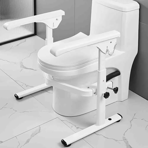 Heuffe Bodenstehende Höhenverstellbare WC Aufstehhilfe - Klappbares Sicherheitsgestell mit Armlehnen für Senioren/Behinderte, Ohne Bohren & Platzsparend von Heuffe