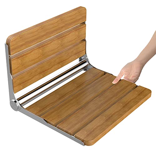 Heuffe Klappbarer Duschsitz Wandmontage - 200kg Schwerlast mit Rückenlehne für Senioren/Behinderte, Eichenholz Badhocker,Holz von Heuffe