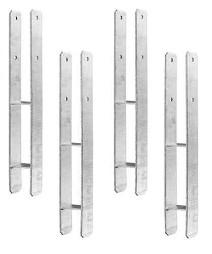 4 x Heunert H-Pfostenträger H-Anker Pfostenanker Set 4 Stück 91, 101, 121 oder 141 verzinkt mit CE Zeichen extra stark (4 Stück 101 x 800 x 6 mm) von Heunert