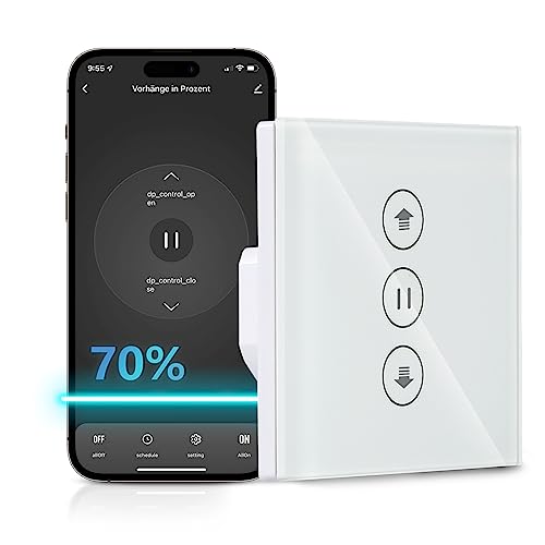HEUXGIR 86 * 86mm Wlan Rolladenschalter mit Prozentfunktion,1Pcs Smart Life Rolladenschalter,Neutralleiter erforderlich,Kompatibel mit Alexa und Google Home von HeuxGir