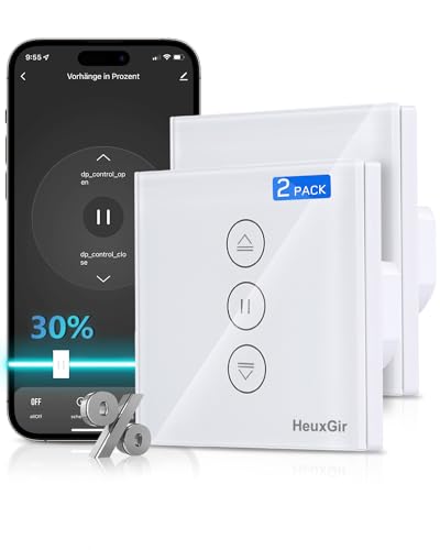 HEUXGIR 86 * 86mm 2Pcs Wlan Rolladenschalter mit Prozentfunktion,Smart Life Rolladenschalter,Neutralleiter erforderlich,Kompatibel mit Alexa und Google Home von HeuxGir