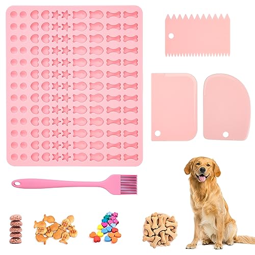 Backmatte Hundekekse Silikon Backform für Hundeleckerli 130 Gitter 5 Formen in 1 mit Teigschaber und Backpinsel Silikonmatte für DIY Hundekekse und Leckerlis von Heveer