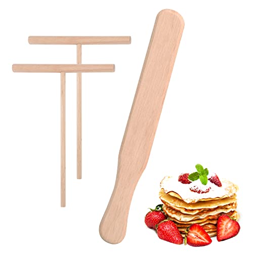 Heveer Crêpe Spreizer Teigverteiler mit Holz Pfannenwender Pfannkuchen Teig Spreizer für Crepes Pfannkuchen Omeletts 3 Stück von Heveer