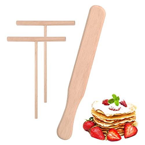 Crêpe Spreizer Teigverteiler mit Holz Pfannenwender Pfannkuchen Teig Spreizer für Crepes Pfannkuchen Omeletts 3 Stück von Heveer