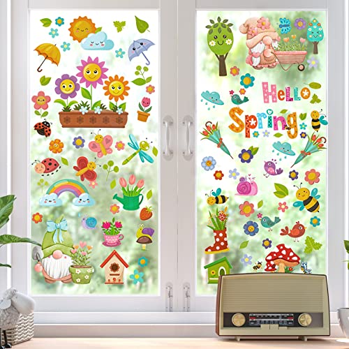 Fensterbilder Frühling Fensteraufkleber Wiederverwendbare Fenstersticker für Fensterdeko Kinderzimmer 9 Blätter Elfenmuster von Heveer
