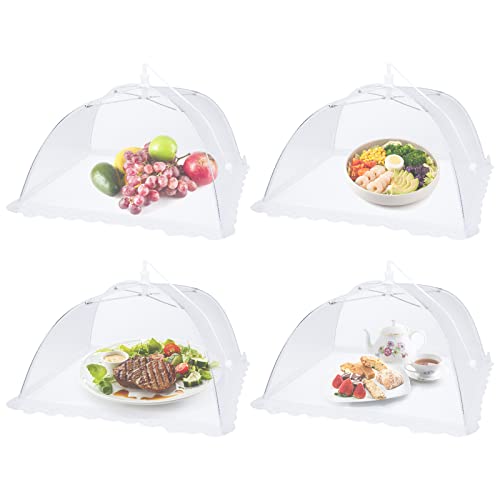 Heveer Mesh Fliegenhaube Faltbare Abdeckhaube für Essen Weiß Faltbare Abdeckhauben für Essen Obst Picknick BBQ 4 Stück 33x33cm von Heveer