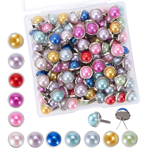 Runde Brads Bunte Pearl Brads Metall Musterklammern Bastelklammern 9mm für Papier Scrapbooking DIY Farbig 100 Stück von Heveer