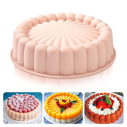 Heveer Silikon Backform 10 Zoll Charlotte Kuchenform Sonnenblume Runde Silikonformen Antihaft Geriffelte Kuchenform für Geburtstagsparty DIY Backwerkzeuge Rosa von Heveer