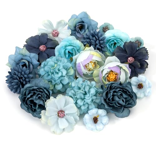 Kunstblumen Köpfe Künstliche Blumen Seidenblumen Blütenköpfe für DIY Basteln Hochzeit Party Home Handwerk 20 Stücke Blau von Heveer