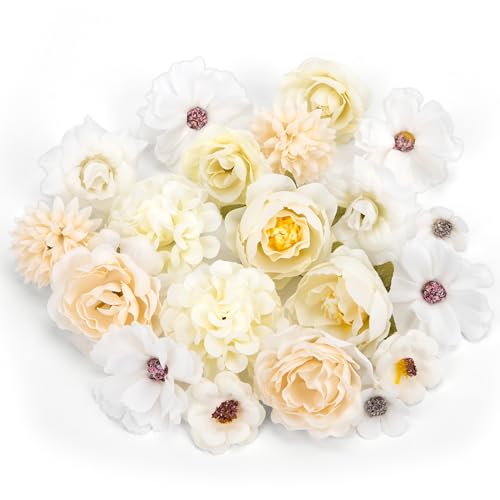 Kunstblumen Köpfe Künstliche Blumen Seidenblumen Blütenköpfe für DIY Basteln Hochzeit Party Home Handwerk 20 Stücke Weiß von Heveer