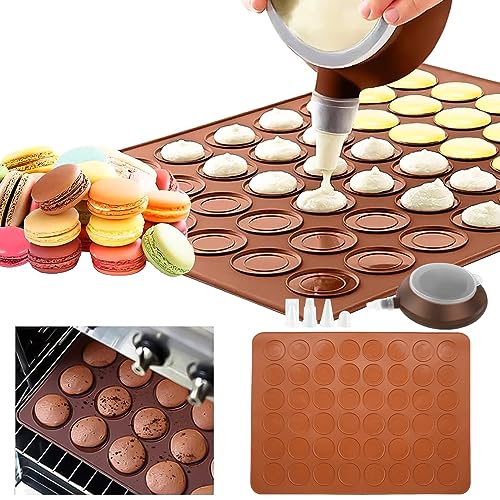 Macarons Backmatte aus Silikon 48 Löcher Silikon Backmatte mit Dekorationsstift und 4 Düsen Silikonmatte Antihaftend Makronenplatte für Macaron Dessert 29 * 39cm von Heveer