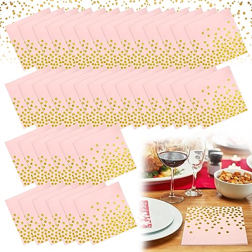 Servietten Gold Dots Golden Foiled Papierservietten Paper Napkins 40 Stück Rosa Serviette mit Goldenen Punkten für Geburtstag Hochzeit Party Feiertagsfeier von Heveer