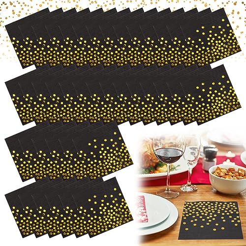 Servietten Gold Dots Golden Foiled Papierservietten Paper Napkins 40 Stück Schwarzer Serviette mit Goldenen Punkten für Geburtstag Hochzeit Party Feiertagsfeier von Heveer