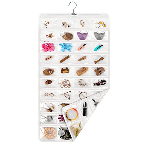 Schmuck Organizer zum Aufhängen Aufbewahrungstasche Doppelseitig mit Haken für Haarzubehör Ohrringe Halsketten 80 Taschen von Heveer