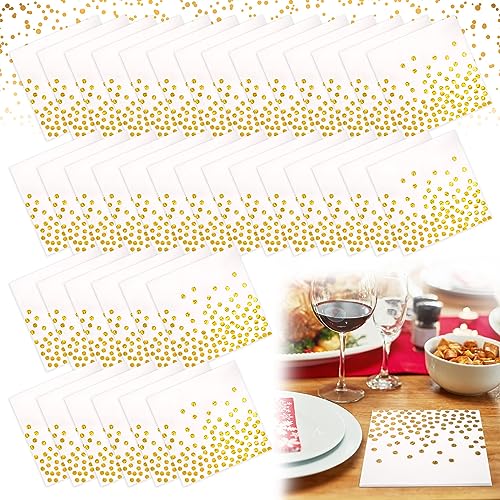 Servietten Gold Dots Golden Foiled Papierservietten Paper Napkins 40 Stück Weiße Serviette mit Goldenen Punkten für Geburtstag Hochzeit Party Feiertagsfeier von Heveer