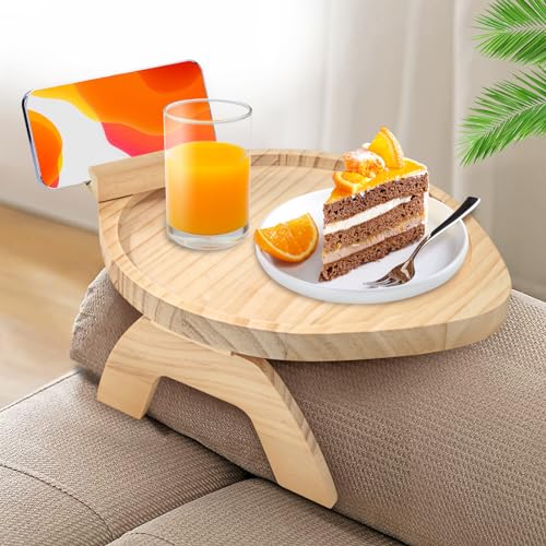 Sofa Armlehne Tablett Faltbarer mit 360° Drehbarer Handyhalterung Holz Sofa-Armlehne Tragbares Clip-On-Tablett für Fernsteuerung Telefon Getränke Snacks von Heveer