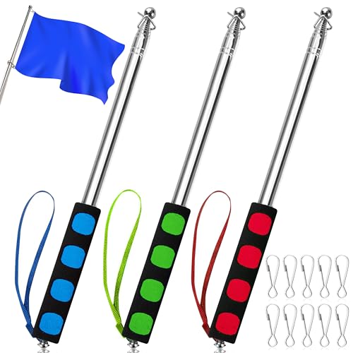 Teleskop Fahnenstange 3 Stück 1.6M Edelstahl Teleskop Fahnenmast mit 10 Clips Tragbarer Handheld Fahnenstange für Reise Camping Lehrer Reiseleiter von Heveer