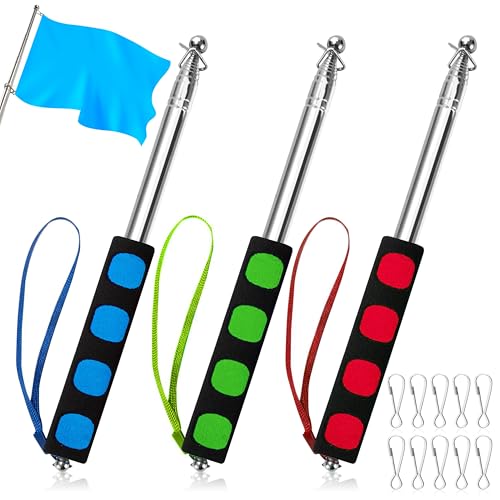Teleskop Fahnenstange 3 Stück 1M Edelstahl Teleskop Fahnenmast mit 10 Clips Tragbarer Handheld Fahnenstange für Reise Camping Lehrer Reiseleiter von Heveer