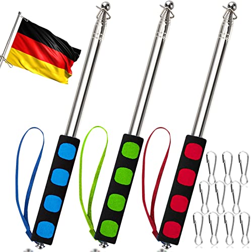 Teleskop Fahnenmast 3 Stück 2M Edelstahl Handheld Fahnenstange mit 10 Clips Tragbarer Ausfahrbarer Stab für Reise Camping Lehrer Reiseleiter von Heveer