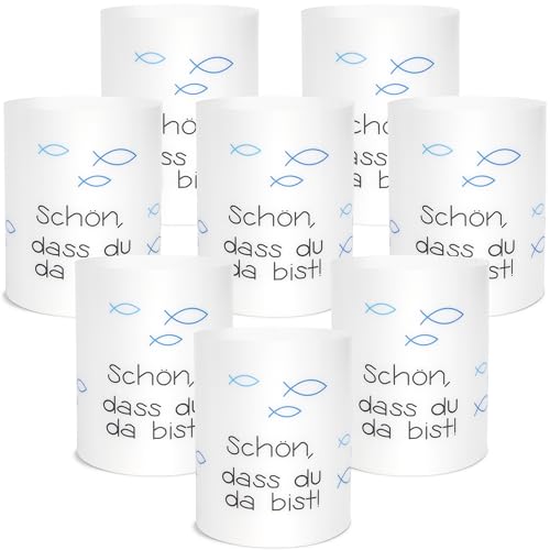 Windlicht Fisch Deko Halbtransparent Lichthülle Kommunion Mini Tischlichter Kerzen Deko für Konfirmation Kommunion Taufe Deko 8 Stück Blau von Heveer