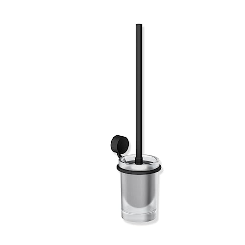 HEWI WC-Bürstengarnitur System 815 (schwarz matt, Toilettenbürste mit Halterung, satiniertes Kristallglas, Bürste auswechselbar, Höhe 437 mm, inkl. Klebe-Set) 815.20.10165 DC von HEWI