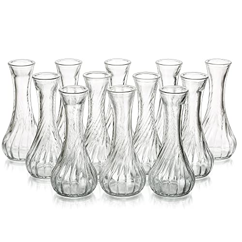 12 x Kleine Vasen für Tischdeko, Hewory Vase Glas Blumenvase Vintage Deko Glasvase Mini Vasen Set Vasen Klein Tischdeko Für Wohnzimmer Deko Modern Hochzeitsdeko von Hewory