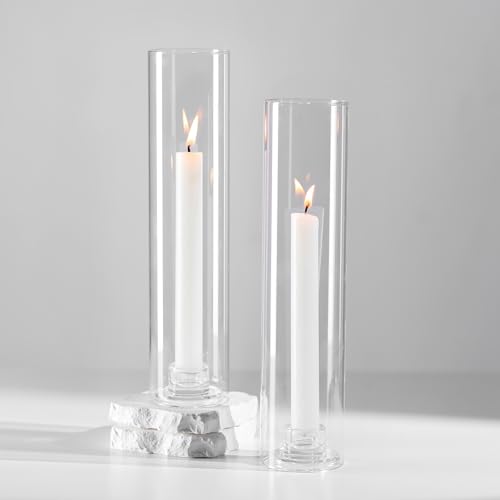 Glaszylinder für Kerzen Kerzenhalter Stabkerze：Hewory 2er Set Kerzenständer Glas Stabkerzenhalter für Weihnachten Tischdeko Glaszylinder Ohne Boden für Hochzeitsdeko von Hewory