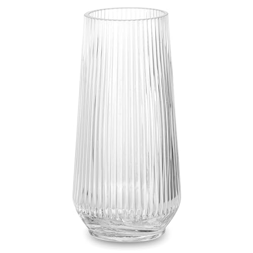 Hewory Blumenvase Modern Glasvase für Tischdeko: Vase Glas 20cm Vase Groß Gerippte Glasvase Gross für Blume - Durchsichtig Blumenvase Glas für Deko Wohnzimmer Home Decor Blumenstrauß Bauset von Hewory