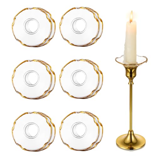 Hewory Gläser Kerzen Tropfenfänger für Stabkerzen 12er - Kerzenhalter Glas Tropfschutz für Spitz Tropfenfänger für Kerzen Glas Dekorative Kerzen Kommunion für Hochzeit Wohnzimmer, Gold-Muschel-Rand von Hewory