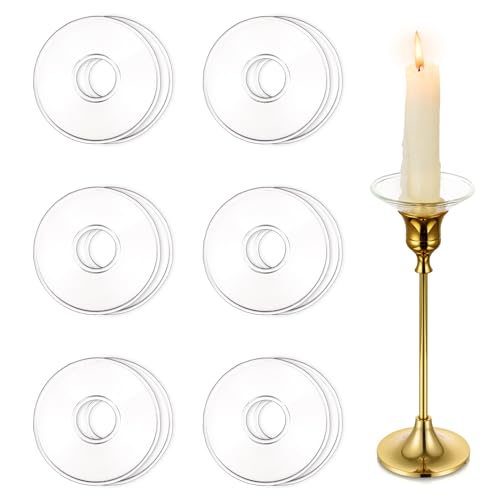 Hewory Gläser Kerzen Tropfenfänger für Stabkerzen 12er - Kerzenhalter Glas Tropfschutz für Spitz Tropfenfänger für Kerzen Glas Dekorative Kerzen Kommunion für Hochzeit Wohnzimmer, Klar Runde Felge von Hewory