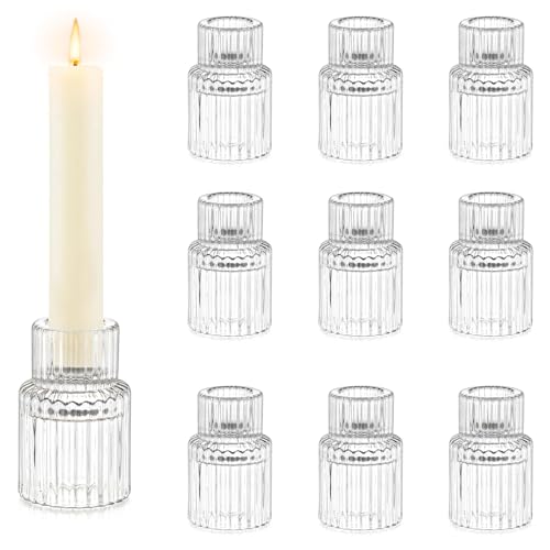 Hewory Kerzenhalter Glas Kerzenständer Stabkerzen: 10 Stück Glas Kerzenhalter Stabkerze, Klar Stabkerzenhalter Glas Kerzenleuchter, Modern für Deko Wohnzimmer Hochzeitsdeko von Hewory
