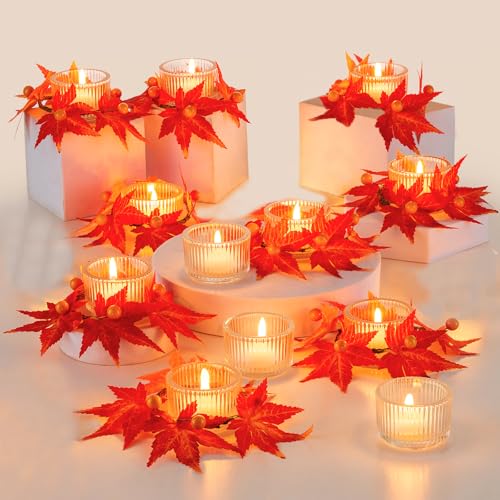 Hewory Herbst Dekoration Teelichthalter Tischdeko: 12 Stück Herbstdeko Innen Herbst Deko Wohnzimmer Kerzenhalter Glas mit Herbst Girlande - Fall Decor Aesthetic Tisch Deko Boho Hewory Herbst Dekoration Teelichthalter Tischdeko: 12 Stück Herbstdeko Innen Herbst Deko Wohnzimmer Kerzenhalter Glas mit Herbst Girlande - Fall Decor Aesthetic Tisch Deko Boho von Hewory