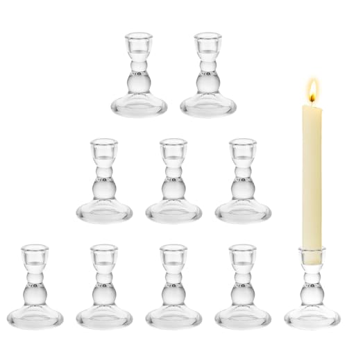 Hewory Kerzenhalter Glas Kerzenständer Stabkerzen: 10er Klar Stabkerzenhalter Glas Kerzenhalter Stabkerze, Klein Kerzenständer Glas Kerzenleuchter für Weihnachtsdeko Tischdeko Hochzeit Party Deko von Hewory