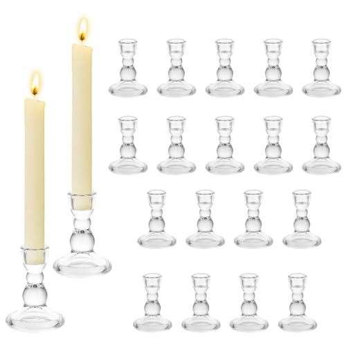 Hewory Kerzenhalter Glas Kerzenständer Stabkerzen: 20er Klar Stabkerzenhalter Glas Kerzenhalter Stabkerze, Klein Kerzenständer Glas Kerzenleuchter für Weihnachtsdeko Tischdeko Hochzeit Party Deko von Hewory