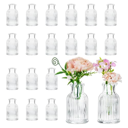 Hewory Kleine Vasen für Tischdeko Hochzeit: 7cm H Mini Vasen Set 20er Vintage Deko Vase Glas für Hochzeitsdeko Tisch - Kleine Glasvasen Mini Glasflaschen Minivasen für Deko Wohnzimmer von Hewory