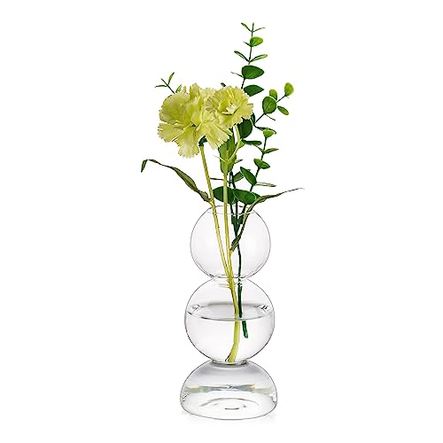 Hewory Kleine Vasen für Tischdeko: Klar Vase Glas Bubble Vase, Modern Vasen Deko Aesthetic Vasen Klein Tischdeko, Mini Vasen Set Kleine Glasvasen Rund Kugelvase für Deko Wohnzimmer Hochzeit Room Decor von Hewory