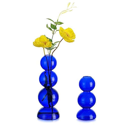 Hewory Kleine Vasen für Tischdeko: Vase Blau Bubble Vase Glas, Modern Vasen Deko Aesthetic Vasen Klein Tischdeko, Mini Vasen Set Kleine Glasvasen Rund Kugelvase für Deko Wohnzimmer Hochzeit Room Decor von Hewory