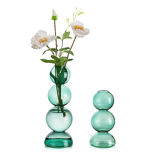 Hewory Kleine Vasen für Tischdeko: Vase Grün Bubble Vase Glas, Modern Vasen Deko Aesthetic Vasen Klein Tischdeko, Mini Vasen Set Kleine Glasvasen Rund Kugelvase für Deko Wohnzimmer Hochzeit Room Decor von Hewory